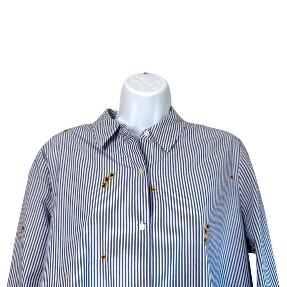 Scotch & Soda Striped Star Embroidered Button Down Shirt Sz L Blue White Cotton - Picture 3 of 10